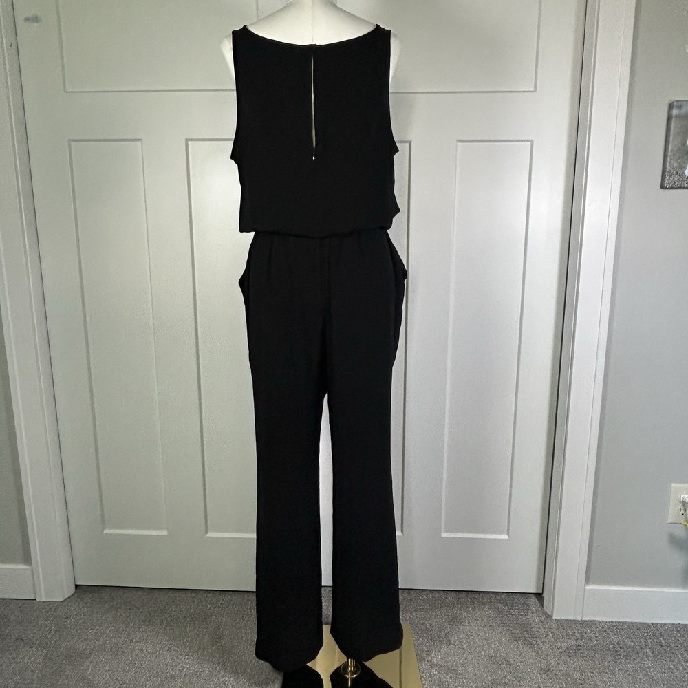 LOFT Black Sleeveless Jumpsuit Women's 12 Tie Waist Pockets - Picture 3 of 12